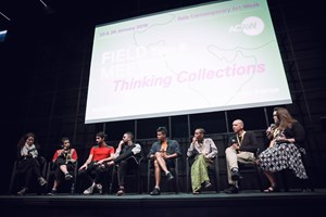 Discussion: Nada Raza, Umber Majeed, Bassem Saad, Edwin Nasr, Khadim Ali, Moe Satt, Alexis Destoop & Laura Metzler. Afternoon Notes, Day 1. FIELD MEETING Take 6: Thinking Collections (25 January 2019), in collaboration with Alserkal Avenue, Dubai. Courtesy of Asia Contemporary Art Week (ACAW).